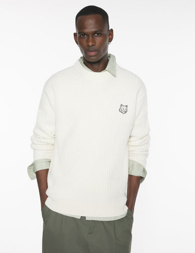 Maison Kitsuné Pull Fox Head Ribbed Ecru