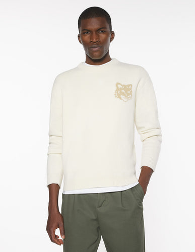 Maison Kitsuné Pull Fox Head Intarsia Ecru Tan Beige