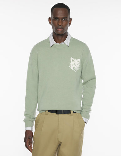 Maison Kitsuné Pull Fox Head Intarsia Sage Green