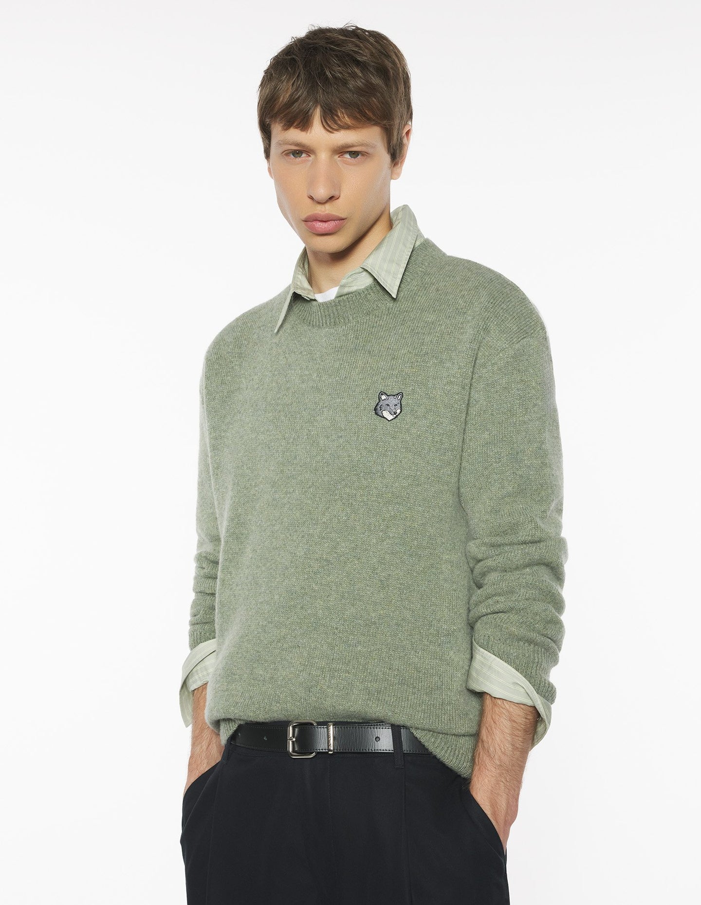Maison Kitsuné Pull Fox Head Lambswool Laurel Green