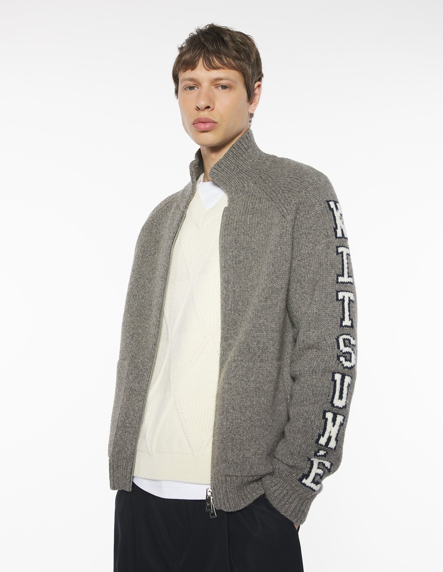 Maison Kitsuné Blouson Varsity en Laine Grey Melange