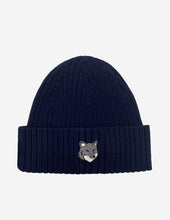 Charger l&#39;image dans la galerie, Maison Kitsuné Bonnet Large en Laine Fox Head Navy