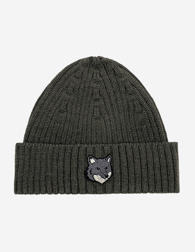 Maison Kitsuné Bonnet Large en Laine Fox Head Laurel Green