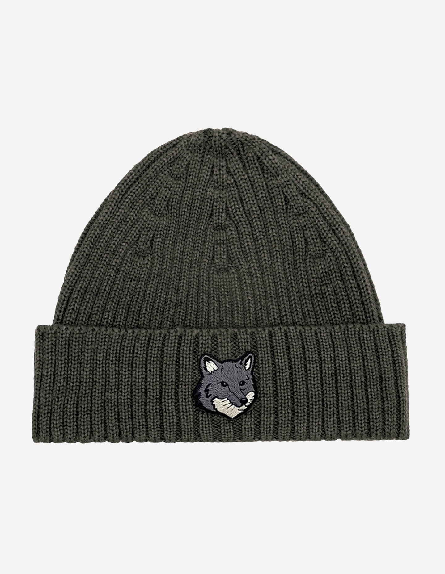 Maison Kitsuné Bonnet Large en Laine Fox Head Laurel Green