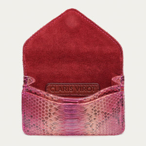 Claris Virot Porte Cartes Alex Python Bordeaux rose