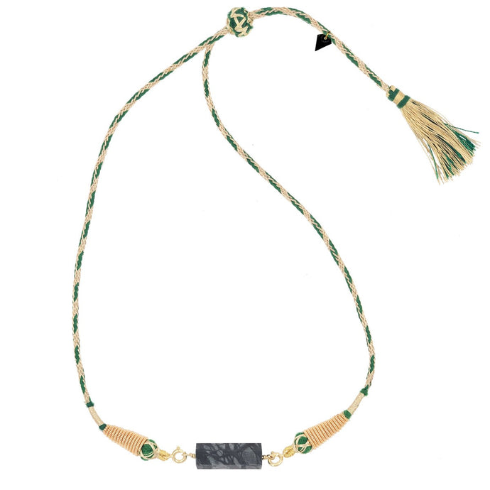 Mon Precieux Gem Collier Rolla Bolla Jaspe et Pompon Vert