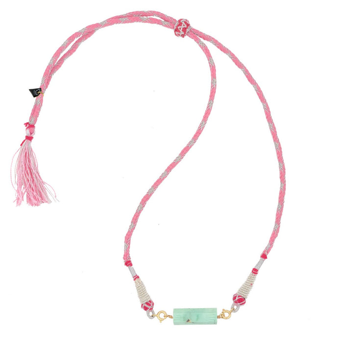 Mon Precieux Gem Collier Rolla Bolla en Turquoise et Pompon Rose