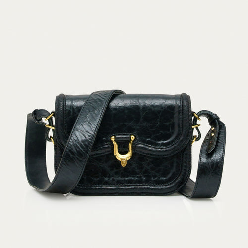 Claris Virot Sac Mini Manon en Cuir Noir Vernis
