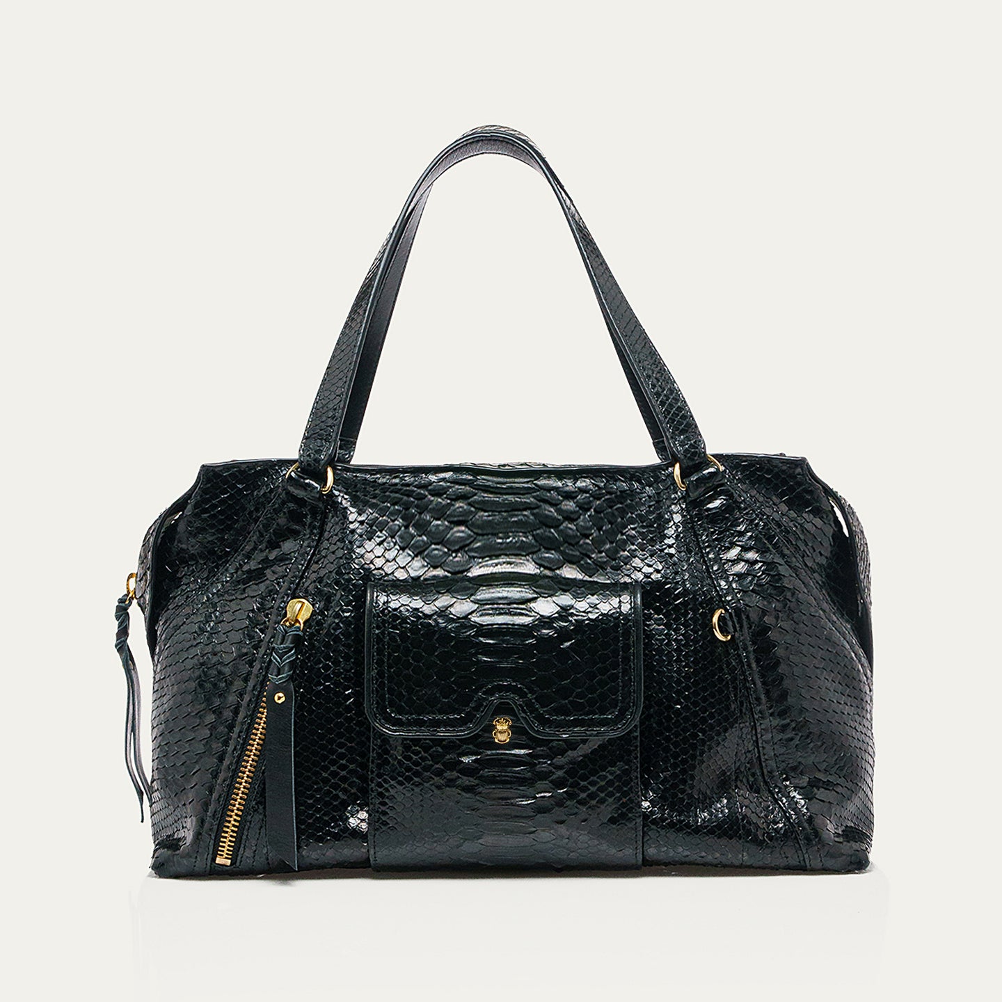 Claris Virot Sac Juno Python Noir Or