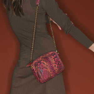 Claris Virot Sac Charly Python Bordeaux rose