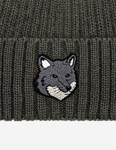 Maison Kitsuné Bonnet Large en Laine Fox Head Laurel Green