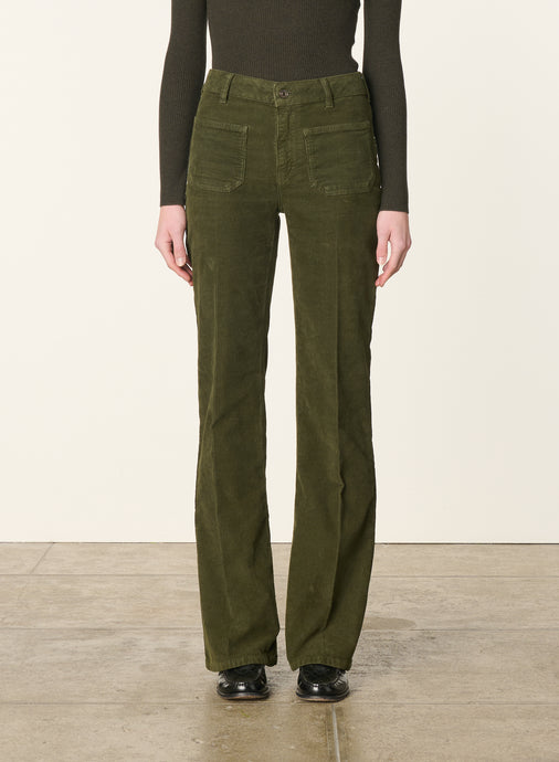 Vanessa bruno Pantalon Dompay Flare en Velours Vert Fonce