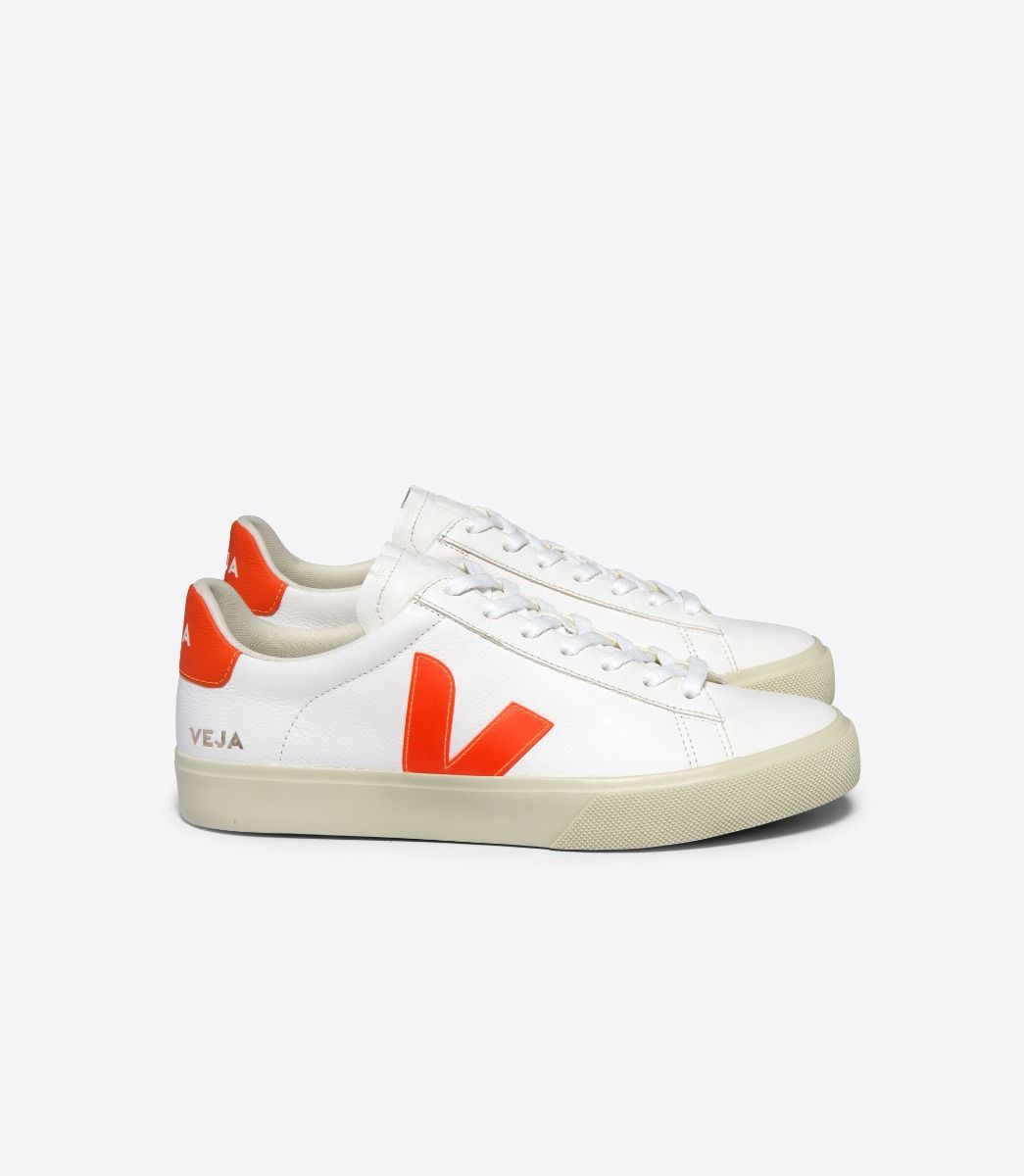 VEJA Campo Chromefree Leather White Orange Fluo