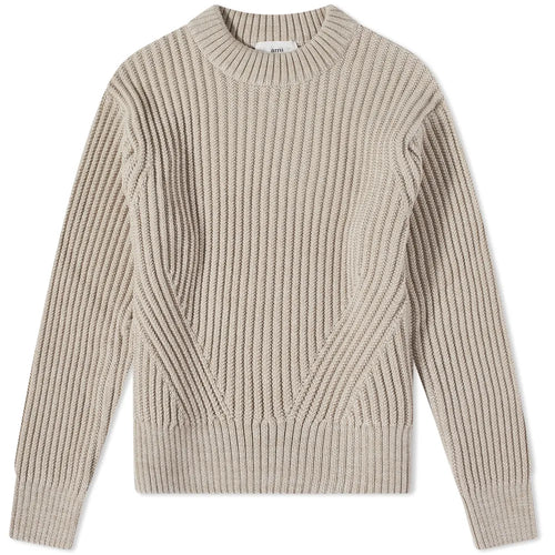 AMI Pull Ribbed en Laine Beige