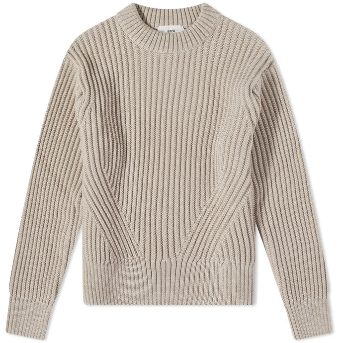AMI Pull Ribbed en Laine Beige