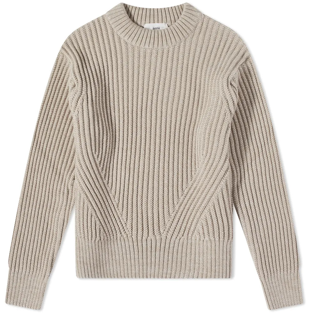 AMI Pull Ribbed en Laine Beige