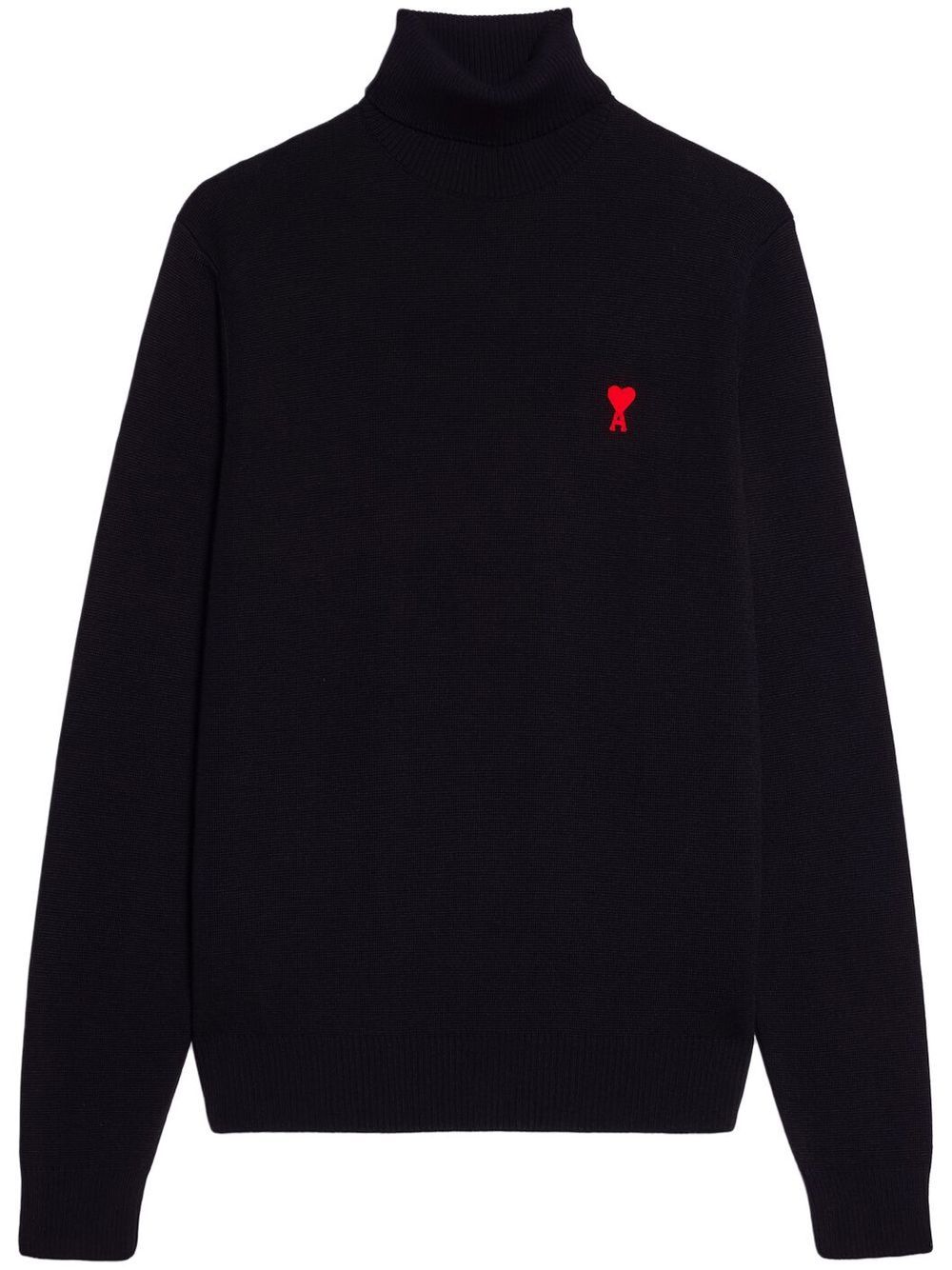 AMI Pull Col roulé Ami de Coeur en Laine Noir