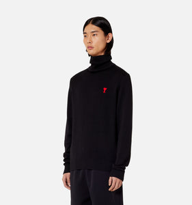 AMI Pull Col roulé Ami de Coeur en Laine Noir