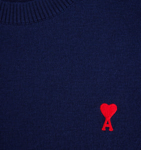 AMI Pull Ami de Coeur en Laine Bleu nautique