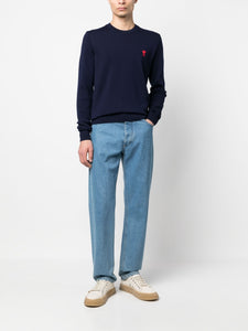 AMI Pull Ami de Coeur en Laine Bleu nautique