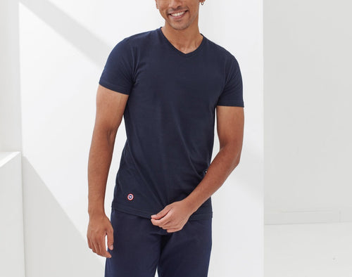 Le Slip Français T-shirt Le Julien Col V Marine
