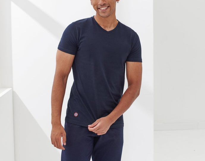 Le Slip Français T-shirt Le Julien Col V Marine